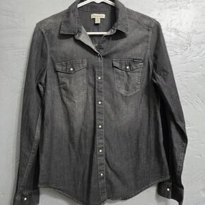 Calvin Klein Jeans Woman's Black Button Down Shirt with Snaps and Pockets size S